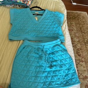 Entro two piece, blue set shirt and skirt combo size medium